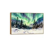 OZPWBVY Aurora Borealis Canvas Print Wall Art Picture-Winter Forest Northern Lights Landscape Painting for Home Decor 31x47in80x120cm Wood Frame