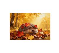 OZPWBVY Autumn Wall Art Picture-Fallen Leaves Hedgehog Landscape Canvas Prints-Animal Painting for Living Dining Room Farmhouse Decor 60x90cm24x35in Unframed