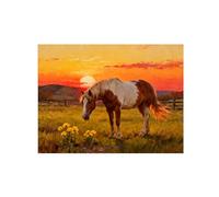 OZPWBVY Autumn Wall Art Picture-Grassland Sunset Horse Landscape Canvas Prints-Animal Painting for Living Dining Room Farmhouse Decor 90x117cm35x46in Unframed