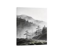 OZPWBVY Black and White Landscape Print-Tree Clouds Fog-Minimalist Picture on Canvas-Wall Art Painting Ready to Hang 16x20in(40x50cm) Wrapped Canvas
