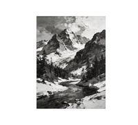 OZPWBVY Black and White Print Landscape Picture-Mountain Tree River-Abstract Canvas Wall Art Painting for Living Room Home Decor 31x41in80x105cm Unframed