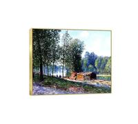 OZPWBVY Famous Canvas Prints Painting-Landscape Wall Art Picture-Cabins by River Morning-Gold Frame Poster for Home Decor 30x35cm12x13in