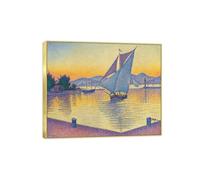 OZPWBVY Famous Canvas Prints Painting-Landscape Wall Art Picture-Port at Sunset-Gold Frame Poster for Home Decor 80x95cm31x37in