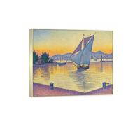 OZPWBVY Famous Canvas Prints Painting-Landscape Wall Art Picture-Port at Sunset-Silver Frame Poster for Home Decor 80x95cm31x37in