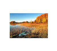 OZPWBVY Landscape Canvas Prints Painting-Autumn Tree Lake Boat-Nature Wall Art Picture-Poster for Living Room Bathroom Decor 60x90cm24x35in Unframed