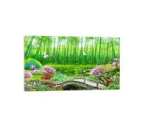OZPWBVY Landscape Canvas Prints Painting-Bamboo Animals Lake Flowers-Nature Wall Art Picture-Poster for Living Room Decor Ready to Hang 30x50cm12x20in Wrapped Canvas