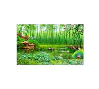 OZPWBVY Landscape Canvas Prints Painting-Bamboo Lake Animals-Nature Wall Art Picture-Poster for Living Room Bathroom Decor 60x95cm24x37in Unframed