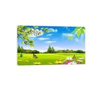 OZPWBVY Landscape Canvas Prints Painting-Grassland Tree Flowers-Nature Wall Art Picture-Poster for Living Room Decor Ready to Hang 20x35cm8x13in Wrapped Canvas