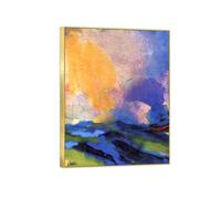 OZPWBVY Landscape Canvas Prints Ready to Hang-Famous Wall Art Painting-Blue Sea with Steamer-Modern Home Decor Gold Frame Picture 60x80cm24x31in