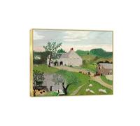 OZPWBVY Landscape Canvas Prints Ready to Hang-Famous Wall Art Painting-Watering Horses-Modern Home Decor Gold Frame Picture 80x95cm31x37in