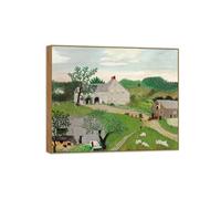 OZPWBVY Landscape Canvas Prints Ready to Hang-Famous Wall Art Painting-Watering Horses-Modern Home Decor Wood Frame Picture 80x95cm31x37in