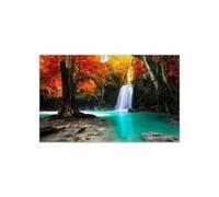 OZPWBVY Landscape Wall Art Picture-Red Tree Waterfall Lake-Scenery Canvas Prints-Nature Painting for Modern Living Room Bedroom Home Decor 30x50cm12x20in Unframed