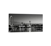 OZPWBVY River Big Ben Black White City Canvas Wall Art 40x70cm Framed