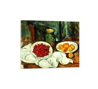 OZPWBVY Still Life Canvas Wall Art Picture-Famous Paintings for Dining Room-Cherries and Peaches-Vintage Kitchen Decor Ready to Hang 50x60cm Wrapped Canvas