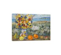 OZPWBVY Still Life Canvas Wall Art Picture-Famous Paintings for Dining Room-Fruits and Flowers 2-Vintage Kitchen Decor Ready to Hang 60x85cm24x33in Wrapped Canvas