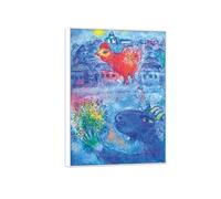 OZPWBVY White Frame-Famous Canvas Wall Art Painting-Pictures for Home Decoration-Blue Goat with Red Rooster-Poster and Prints 70x100cm27x39in