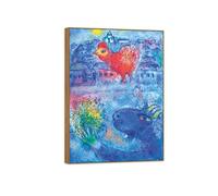 OZPWBVY Wood Frame-Famous Canvas Wall Art Painting-Pictures for Home Decoration-Blue Goat with Red Rooster-Poster and Prints 50x70cm20x27in