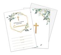OZTEMETY First Holy Communion Invitations Greenery Boy Or Girl - Confirmation Invites - Sacrament of Baptism - Sacraments Of The Catholic Church - 25 Invitation Cards With 25 Envelopes (003a)