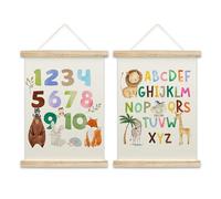 OZTEMETY Safari Alphabet Numbers Poster Hanger Frame, Number Chart 1-10 For Kids, Toddler Learning Posters, Jungle Nursery Decor, Toddlers Kids Classroom Playroom Decor, Set Of 2 -B03