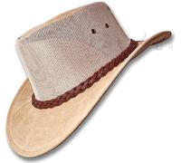 Oztrala HAT HL34 Suede Leather Mesh Australian Breezer Cowboy Golf Outback Summer Aussie Western Fishing Gardening Sun Men Women Kids Black Brown Tan Bush Chiller Kalista Breeze (Sand, S)