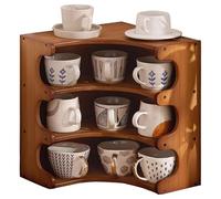 OZTYSGXM 3 Tier/4 Tier Open Mug Rack, Bamboo Kitchen Cafe Cup Organizer Rack - Right Angle Storage, Suitable for Living Room Office,3 Tier,Brown