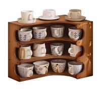 OZTYSGXM 3 Tier/4 Tier Open Mug Rack, Bamboo Kitchen Cafe Cup Organizer Rack - Right Angle Storage, Suitable for Living Room Office,4 Tier,Brown