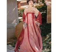 OZTYSGXM Hanfu for Women, Chinese Traditional Embroidery Hanfu Dress Chest-Length Skirt Summer Suit Cosplay Costumes,M,Red