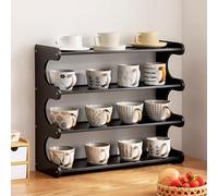 OZTYSGXM Wooden Mug Display Holder, 4-Tier Rustic Countertop Coffee Cup Holder Multi-Layer Bamboo Cup Stand for Cabinet Coffee Bar, Space Saving/Easy Installation,60cm,Black