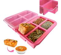 Ozwen 1-Cup Extra Large Silicone Soup Freezer Tray With Lid, Meal Prep with Soup Freezer Food Cubes Container, Baby Food Freezer and Storage Moulds for Sauce & Broth & Leftover Etc. (2-Pack, Pink)