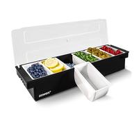 Ozwen 6-Compartment Detachable Topping & Garnish Station, Plastic Pizza Ingredient & Food Condiment Dispenser, Ice-Chilled Seasoning Tray for Serving, Bartending & Salad Prep for Home & Restaurant
