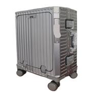 OZWYCY Suitcase Front Opening Multifunctional Suitcase Aluminum Frame Trolley Case Charging Interface Folding Cup Holder Luggage(Grey,20in)