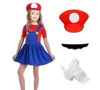 OZXVXZO Super Brothers Costume, Plumber Costume Outfits for Kids, Cosplay Costume Fancy Dress Outfit, Halloween Carnival Costume Adult Kids - M/120