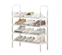 Ozzgen 4-Tier Narrow Shoe Rack with Handle - 12-16 Pairs Space Saving Shoe Storage Organiser, White Portable Shoe Stand for Hallway, Closet & Behind Door, Multi-Use Plant Display Shelf