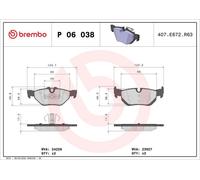 Brembo Brake Pads Set Rear P06038X 34121288891 34121288892 34121288893 23927 New