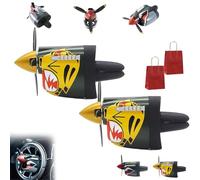 P-40 Fighter Car Air Vent Decoration, P-40 Warhawk Creative Propeller Car Decor, Shark Style P40 Warhawk Air Freshener, Long Lasting Odor Eliminator Easy Install Fits Most Air Vents (2PCS-B)