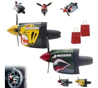 P-40 Fighter Car Air Vent Decoration, P-40 Warhawk Creative Propeller Car Decor, Shark Style P40 Warhawk Air Freshener, Long Lasting Odor Eliminator Easy Install Fits Most Air Vents (2PCS-Mix)