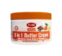 P+50 Gold 3 in 1 Cream 500ml with Carrot, Cocoa Butter & Vitamin E - Moisturising Body Cream for Dry Skin - Nourishing, Softening & Hydrating Formula