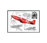 P-51 Mustang 2 Poster - 12x18 UNFRAMED Vintage Military Wall Art - WWII Airplane Artwork - World War 2 Wall Decor for Aviation Lovers - Fighter Jet Mustang Calligraphy Print for Room and Navy Office