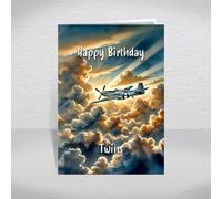 P-51 Mustang Fighter Plane Birthday Card for Twins - WW2 American Aircraft Card for Boys & Men - World War 2 Military Airplane Aeroplane Theme: Twins Birthday Card (Size A5)