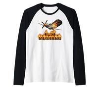 P-51 Mustang WWII Fighter Burning Plane Aviation Pilot Raglan Baseball Tee