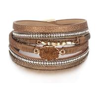 P Ammy Fashion® Bohemian Leather Wrap Bracelets Crystal Cuff Stackable Boho Bangles Double-Wrap with Magnetic Clasp, M, Faux Leather, no gemstone