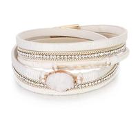 P Ammy Fashion® Bohemian Leather Wrap Bracelets Crystal Cuff Stackable Boho Bangles Double-Wrap with Magnetic Clasp, M, Faux Leather, no gemstone