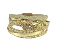 P Ammy Fashion® Bohemian Leather Wrap Bracelets Crystal Cuff Stackable Boho Bangles Double-Wrap with Magnetic Clasp, M, Faux Leather, no gemstone