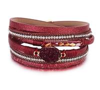 P Ammy Fashion® Bohemian Leather Wrap Bracelets Crystal Cuff Stackable Boho Bangles Double-Wrap with Magnetic Clasp, M, Faux Leather, no gemstone