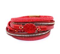 P Ammy Fashion® Bohemian Leather Wrap Bracelets Crystal Cuff Stackable Boho Bangles Double-Wrap with Magnetic Clasp, M, Faux Leather, no gemstone
