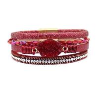 P Ammy Fashion® Bohemian Leather Wrap Bracelets Crystal Cuff Stackable Boho Bangles Double-Wrap with Magnetic Clasp, M, Faux Leather, no gemstone