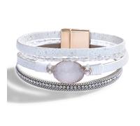 P Ammy Fashion® Bohemian Leather Wrap Bracelets Crystal Cuff Stackable Boho Bangles Double-Wrap with Magnetic Clasp, M, Faux Leather, no gemstone