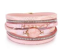 P Ammy Fashion® Bohemian Leather Wrap Bracelets Crystal Cuff Stackable Boho Bangles Double-Wrap with Magnetic Clasp, M, Faux Leather, no gemstone