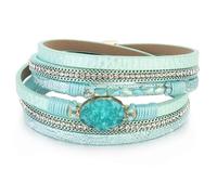 P Ammy Fashion® Bohemian Leather Wrap Bracelets Crystal Cuff Stackable Boho Bangles Double-Wrap with Magnetic Clasp, M, Faux Leather, no gemstone