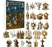 P-ath to Bethlehem Advent Calendars,Nativity Advent Calendars 2025,24 Days Nativity of Jesus Countdown Calendar with 2D Acrylic Religious Scene Figurines Pendent Present for Believers